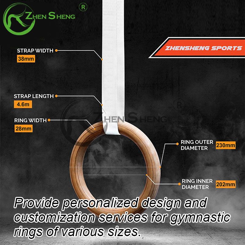 Wood Gymnastic Ring with Adjustable Strap