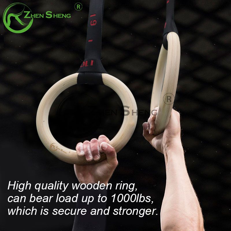 Wood Gymnastic Ring with Adjustable Strap